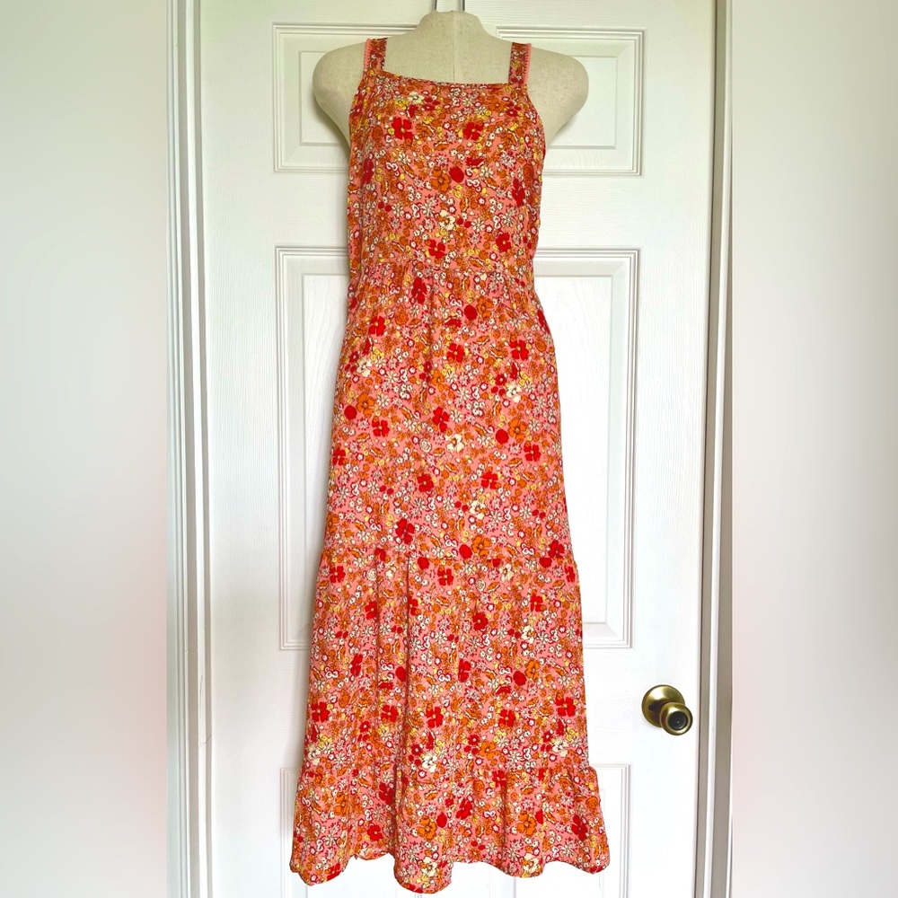 Orange floral Jessica Simpson midi sundress size XS with keyhole open back.